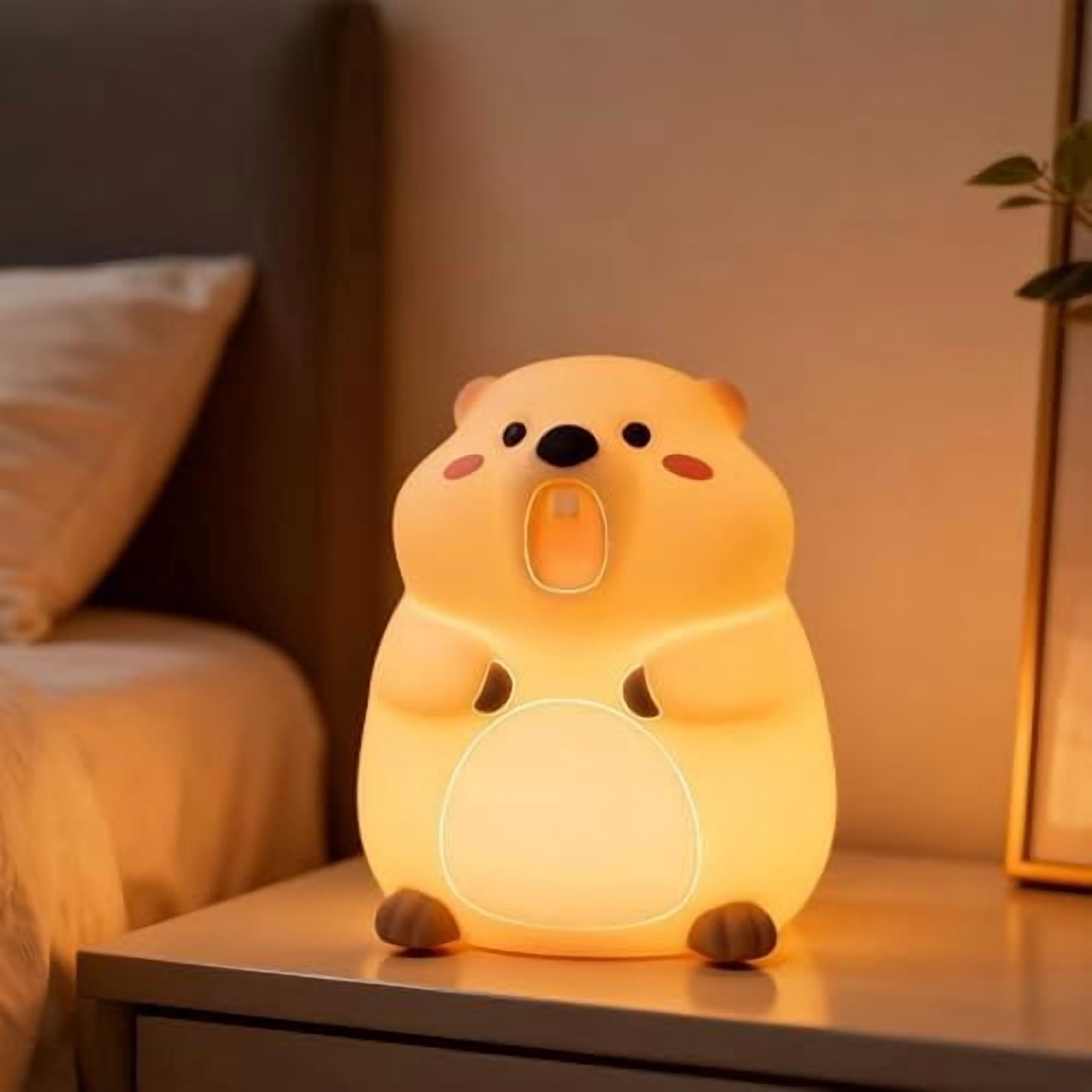 Cute Groundhog Night Light, Squishy Groundhog Novelty Animal Lamp, 3 Level Dimmable Nursery Nightlight with Timer, Food Grade Silicone Touch Night Light Fun Gifts for Kids Boys Girls Baby