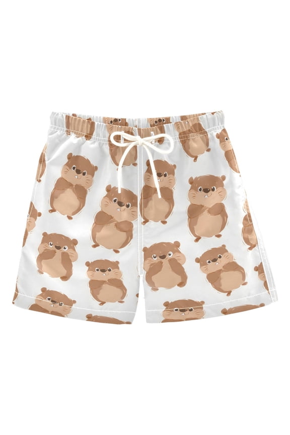 Cute Groundhog Pattern Swim Trunks Quick Dry Beach Pool Board Shorts Lightweight Stylish Print Sizes 2T to XL