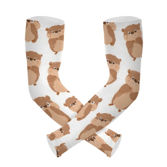 Cute Groundhog Pattern UV Protection Cooling Arm Sleeves, Compression Sun Sleeves for Men Women Sports