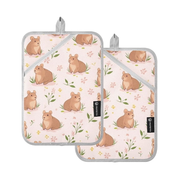 Cute Groundhog on Pink Oven Mitts Pot Holders 2 pcs Heat Resistant for Kitchen Baking Grilling