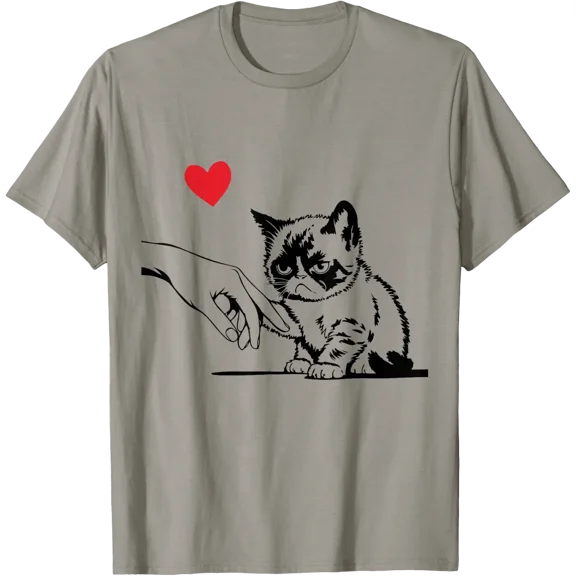 Cute Grumpy Kitten Cat Love Heart Mom Dad Toddler Lover Gift T-Shirt