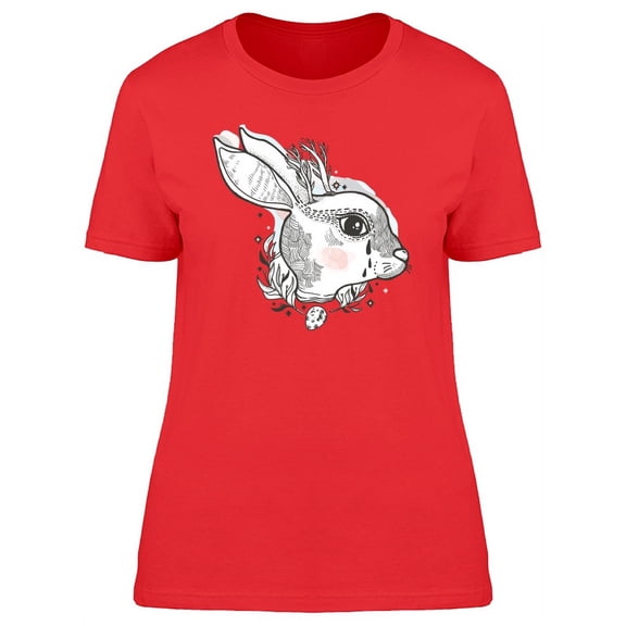 Cute Grunge Floral Rabbit Sketch T-Shirt Women -Image by Shutterstock, Female Small