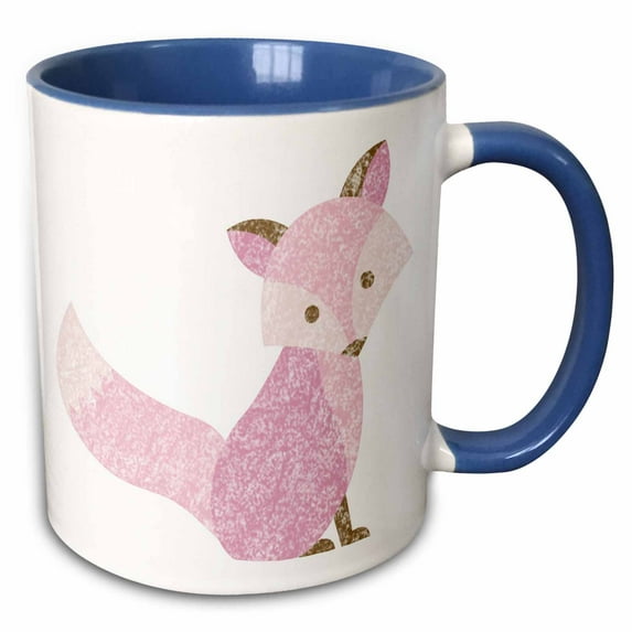 3drose, Cute Grunge Pink and Brown Woodland Fox Illustration Design, 11oz Two-tone Blue Mug