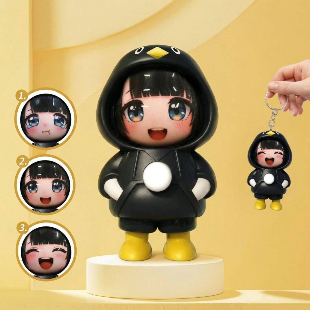 Cute Gugu-Gaga Keychains 3 Changeable Faces Penguin Gugugaga Key
