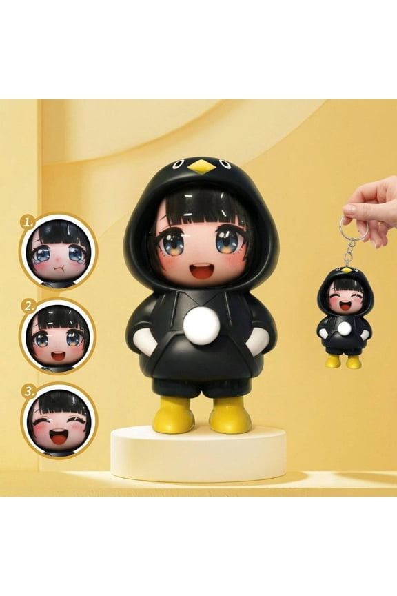 Cute Gugu-Gaga Keychains 3 Changeable Faces Penguin Gugugaga Key Chain