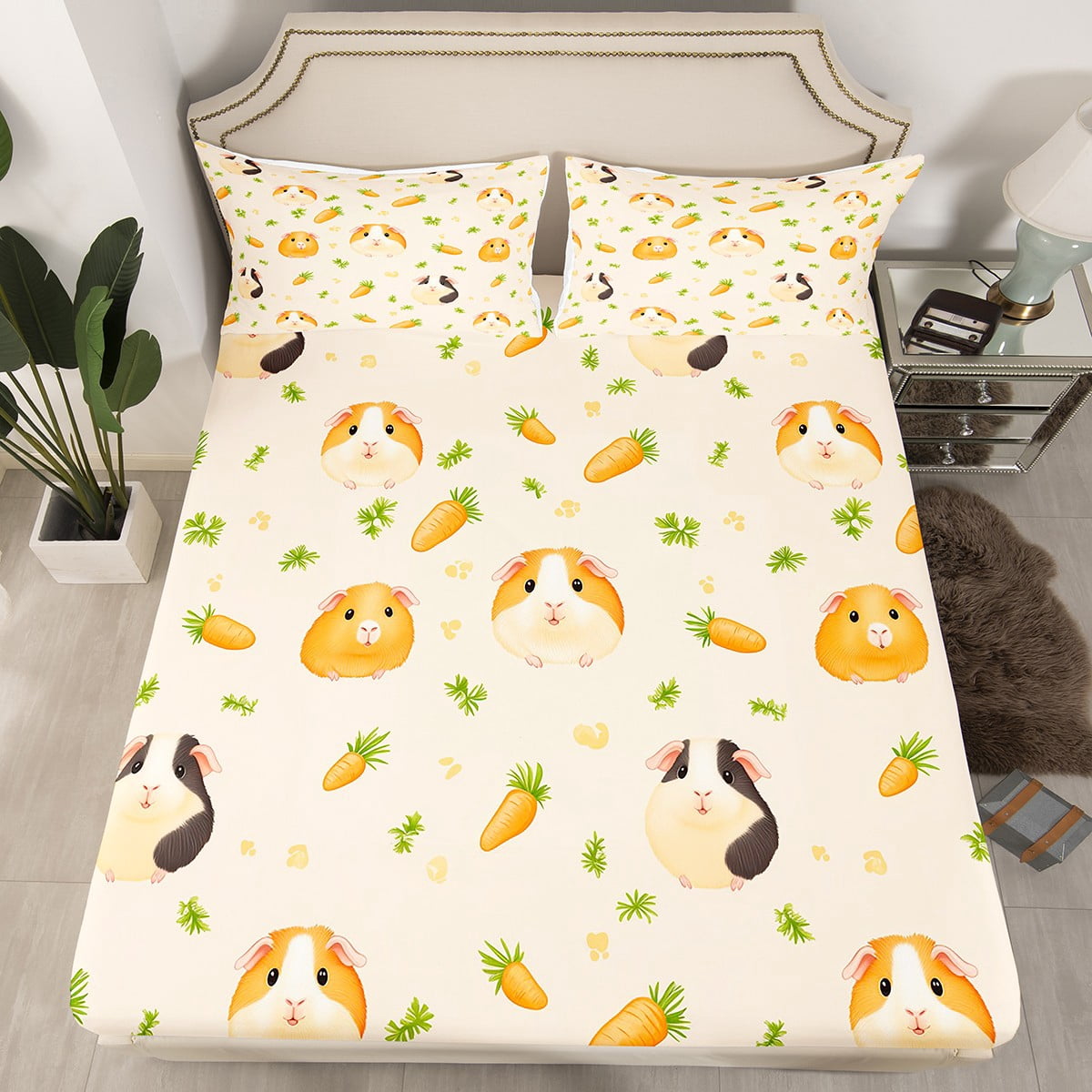 Curated visual reference: Visual Reference: Cute Guinea Pig Bed Sheets Yellow Carrot Food Fitted Sheet