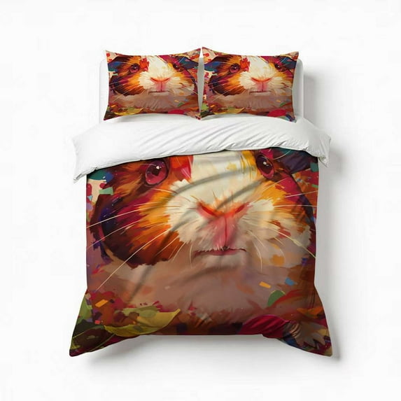 Cute Guinea Pig Bedding Set 3 Pcs Soft Microfiber Quilt Cover For Bedroom Decor, Comforter Cover With 2 Pillowcase