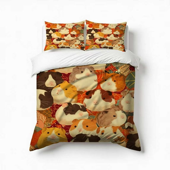Cute Guinea Pig Bedding Set 3 Pcs Soft Microfiber Quilt Cover For Bedroom Decor, Comforter Cover With 2 Pillowcase