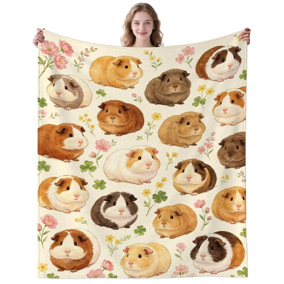 Cute Guinea Pig Blanket Gifts for Women Men Adults Guinea Pig Lovers Soft Cozy Floral Guinea Pigs Throw Blankets for Camping Couch Decor Birthday Gifts 50×40 Inch