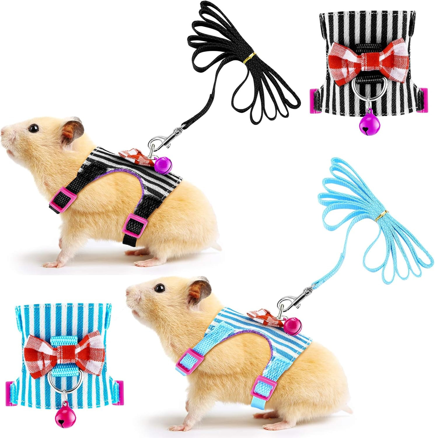 Cute Guinea Pig Harness and Leash Set 2 Pack Soft Mesh Small Pet Harness with Safe Bell No Pull Comfort Padded Striped Vest for Guinea Pigs Ferret Chinchilla and Similar Small Animals Pack of 2 Walmar...