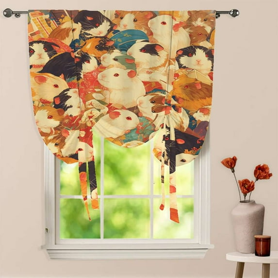 Cute Guinea Pig Window Curtain for Living Room Roman Curtain Kitchen Tie-up Curtains Adjustable Drapes