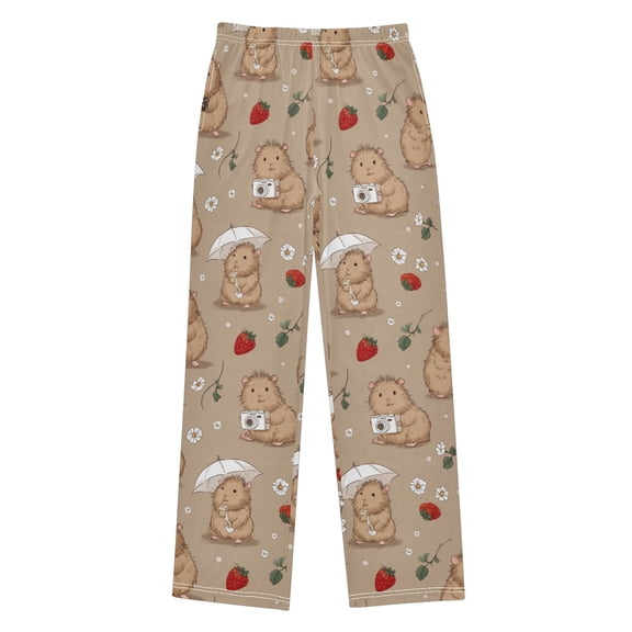 Cute Guinea Pig with A Strawberry Pajama Pants Soft and Lightweight Elastic Waistband Pajama Pants