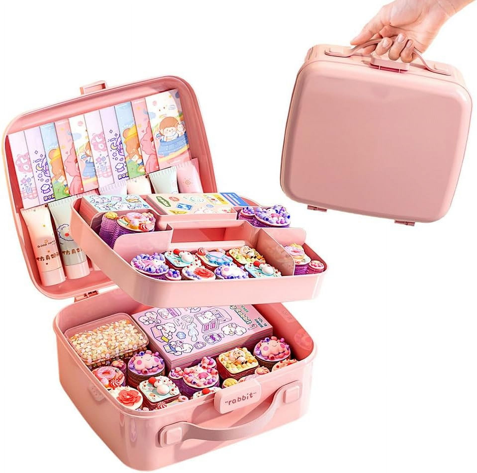 Cute Hair Accessories Organizer Kids Jewelry Storage Box Plastic Hair Ties Holder Hair Clips Container Headbands Organizer Gift for Baby Girls Multipurpose Organize
