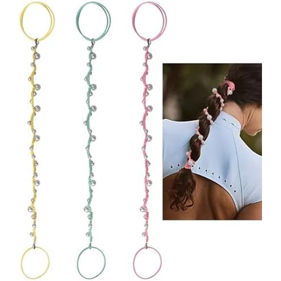 Cute  Hair Ties for Women Hand Braided  Ponytail Holders Long Pony Tail Wrap for Workouts, Daily Use, Beach,Swim,Surf,Diving  Free Hair Accessories -16" 3 Packs,Yellow//Green