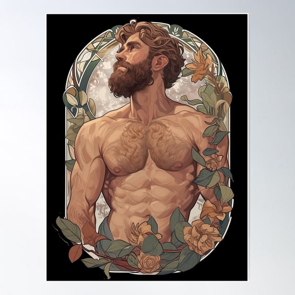 Cute Hairy Man In Art Nouveau Style Poster Wall Art, Modern Wall Decor For Living Room Bedroom, 8x12 UNFRAMED