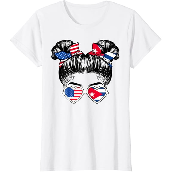Cute Half American Half Cuban Girl USA Cuba Flag Patriot T-Shirt