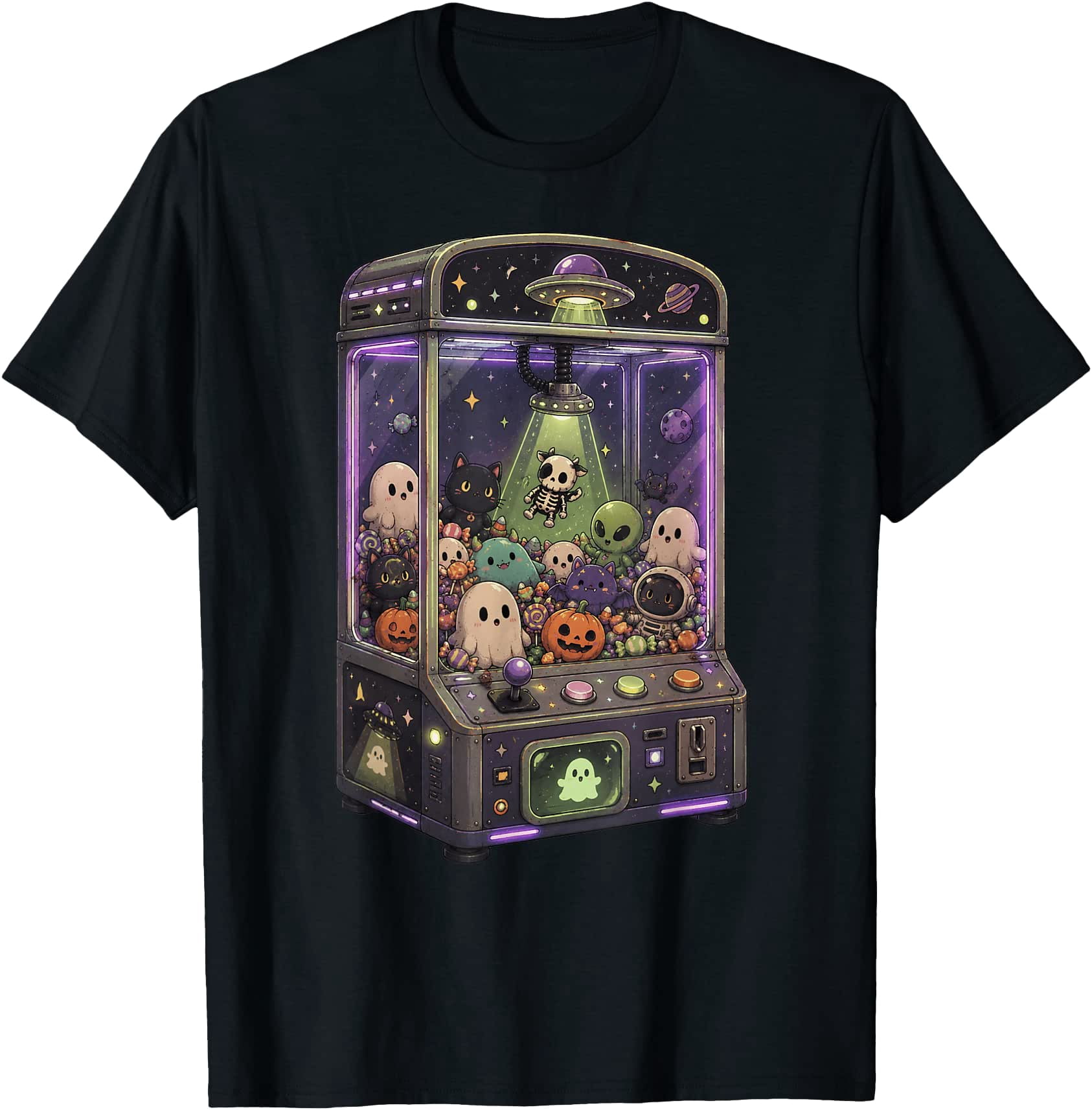 Cute Halloween Alien UFO Claw Machine Ghost Pumpkin Space T-Shirt ...