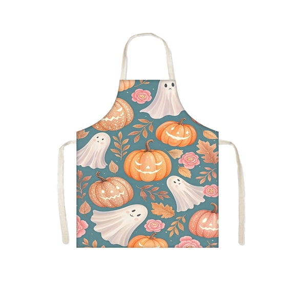 Cute Halloween Apron – Pumpkin & Ghost Pattern Kitchen Bib for Women, Girls & Teens, Adjustable Cooking Baking Apron for Holiday Party Favors