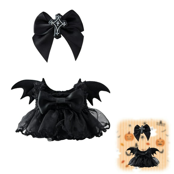 Cute Halloween Bat Dress for 6 3/4 Inch Dolls - 1 Piece Outfit for Collectors and Dress Up Fun (Doll Not Included) - Black