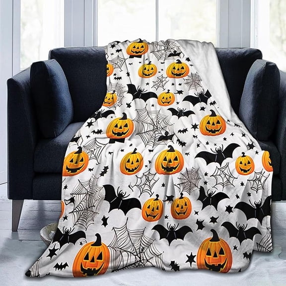 Cute Halloween Blanket Soft Pumpkin Pattern Throw Blanket Flannel Plush Bedding Blankets for Adults Travel Gifts 50"X40"