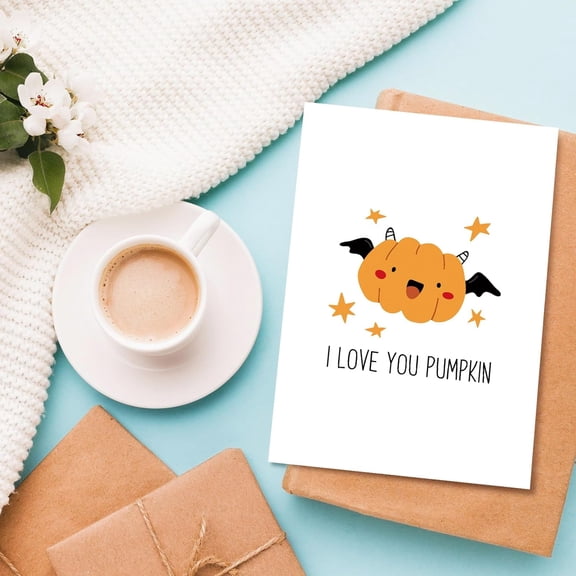Cute Halloween Card - "I Love You Pumpkin" Design with Adorable Pumpkin Character - Blank Inside, Envelope Included - Perfect for Spooky Season Love Notes