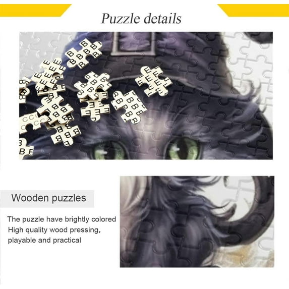 Cute Halloween Cat Jigsaw Puzzle, 500 Pieces Paper Wood Composite Material Zigsaw with Storage Bag and Reference Picture Easy to Solve Family Game Creative Gift for Friends Parents Grandparents