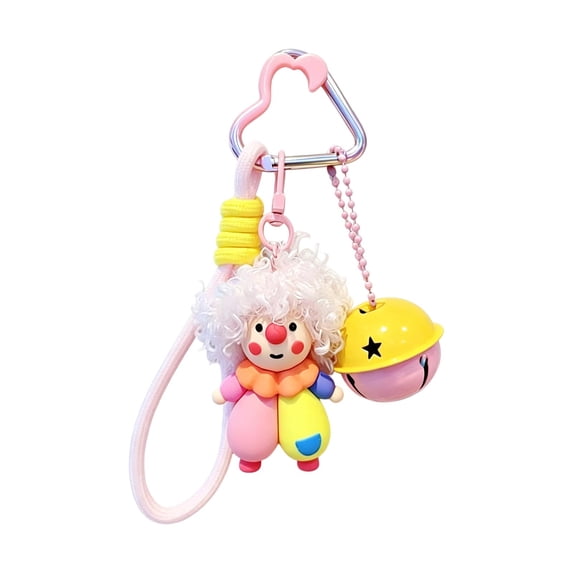 Cute Halloween Clown Plush Keychain 2.56 in Curly Hair Stuffed Clown Doll Hanging Charm for Backpack Purse Keys, Party Favor, Goodie Bag and Spooky Gift,Pink