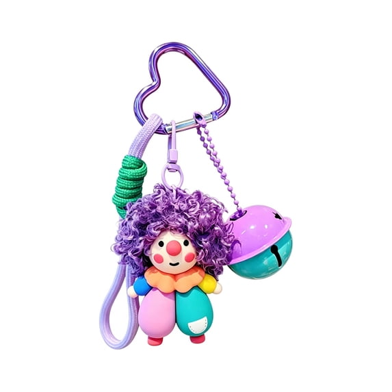 Cute Halloween Clown Plush Keychain 2.56 in Curly Hair Stuffed Clown Doll Hanging Charm for Backpack Purse Keys, Party Favor, Goodie Bag and Spooky Gift,Purple