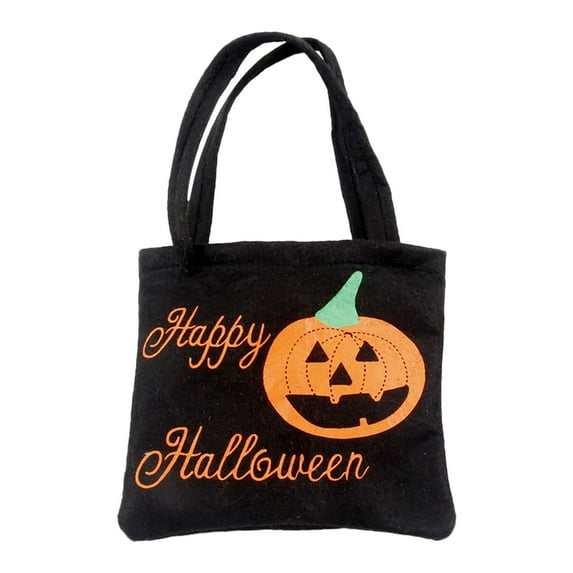 Cute Halloween Decorations Candy Bags, Reusable Cloth Bags with Handle, Halloween Trick or Treat Tote Bags for Party Gifts (Black/1 Pcs) 7.87x7.87x5.11"