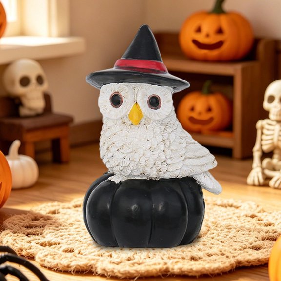 Cute Halloween Decorations, Funny Halloween Figurines for Office Desk, Small Pumpkin Ornaments, Resin Owl Ghost Decor for Living Room Party Favors
