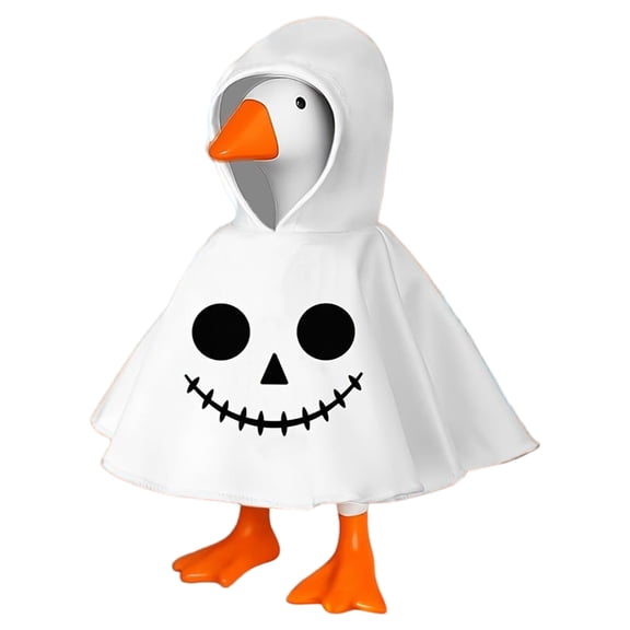 Cute Halloween Decorations Goose Figurine with White Hooded Cape Design, Funny Indoor Table Decor for Home Office Bedroom, Fall Party Gift Halloween Pumpkin Decor 1 Pack