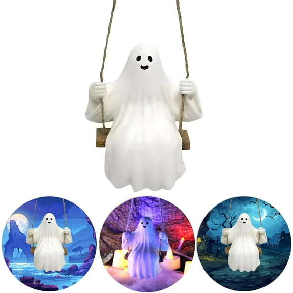 1pc Cute Halloween Decorations, Hanging Swing Ghost Statue, Resin Ornaments, Halloween Home Outdoor Garden Trees Cars Decor