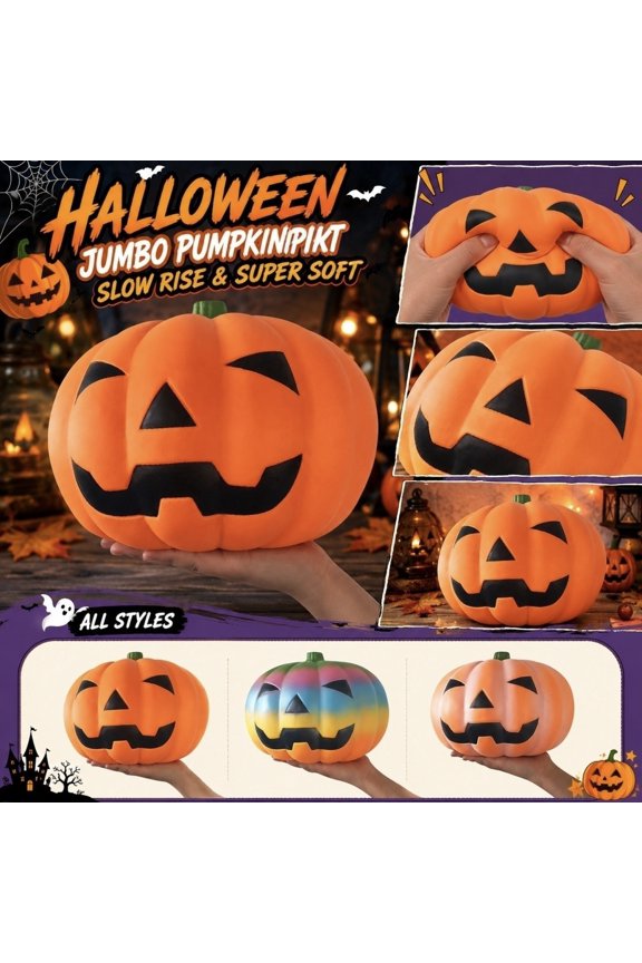 Cute Halloween Decorations Outdoor, Halloween Front Porch Decor, Indoor Halloween Decorations, Slow Rising Large Pumpkin Squeeze Toys, 9X9X7 Inch Smooth Soft Jack O Lantern
