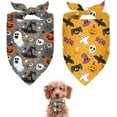thumbnail image 1 of Cute Halloween Dog Bandanas 2 Pack, Pumpkin Cartoon Ghost Skeleton Spider Dog Scarf, Handkerchief Scarves Gifts for Puppy Large Dogs, 1 of 6