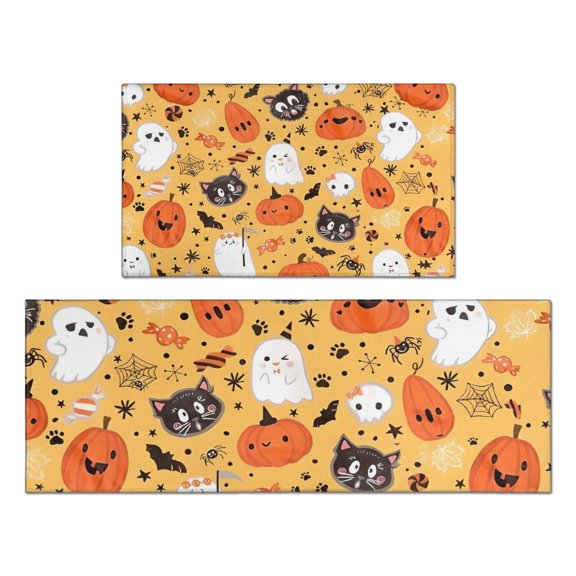 Cute Halloween Elements Pattern Kitchen Rugs Sets Of 2,Anti Fatigue Kitchen Mat Rugs Non Slip Washable,Decorative Kitchen Floor Mats for Kitchen,Sink,Laundry,17"x30"+17"x47"