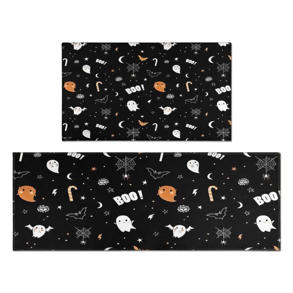Cute Halloween Elements Pattern Kitchen Rugs Sets Of 2,Anti Fatigue Kitchen Mat Rugs Non Slip Washable,Decorative Kitchen Floor Mats for Kitchen,Sink,Laundry,17"x30"+17"x47"