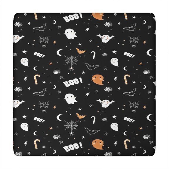 Cute Halloween Elements Pattern Square Fitted Tablecloth with Elastic Edge,Square Table Cover,Washable Elastic Table Cover for Home Kitchen Party Decor 34"x34"