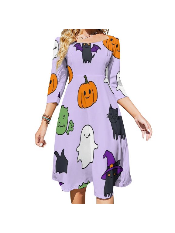 Cute Halloween Friends-1 Women's Fall Dresses Casual Loose Flowy Swing Shift Dress
