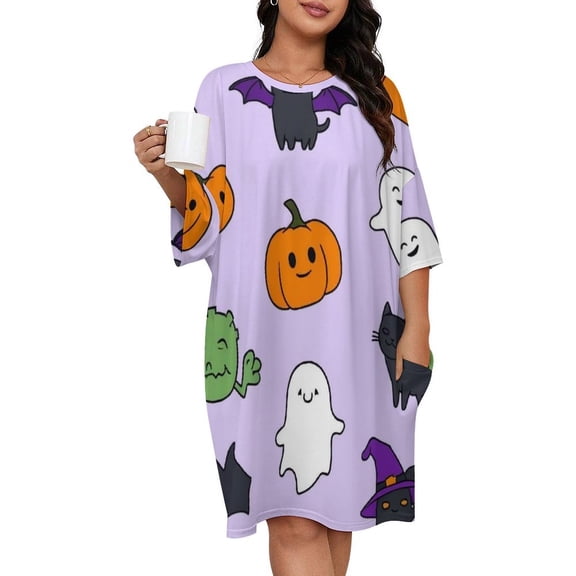 Cute Halloween Friends Sleepshirts For Sleeping Travels Loose Sleepdress Pajama Dress Soft Nightdress Sleepwear