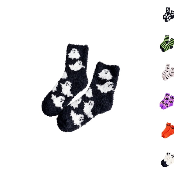 Cute Halloween Fuzzy Crew Socks for Women Soft Warm Casual Costume Accessories Socks for Fall Home Wear,One Size,Black