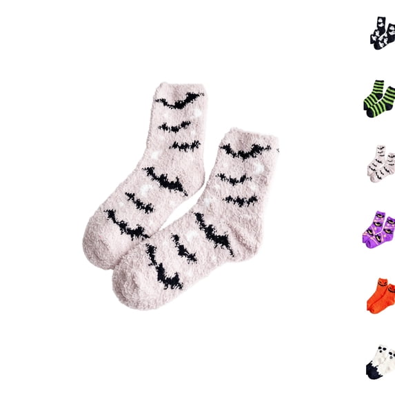 Cute Halloween Fuzzy Crew Socks for Women Soft Warm Casual Costume Accessories Socks for Fall Home Wear,One Size,Khaki
