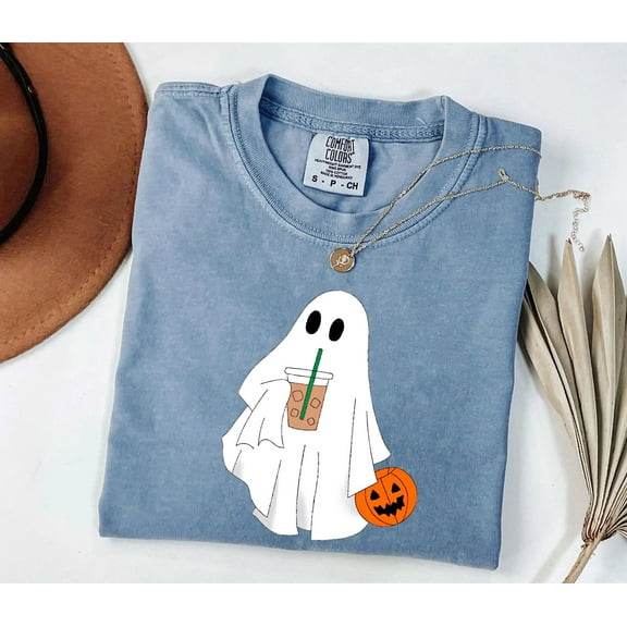 Cute Halloween Ghost Coffee Shirt – Spooky Season Iced Coffee Tee for Women