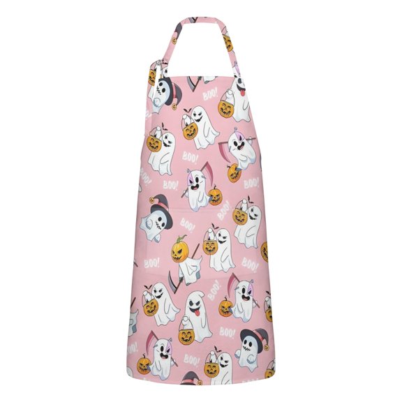 Cute Halloween Ghost Apron-Garden Aprons for Women with Pockets-Cotton Linen Waterproof Kitchen Cooking Gardening Aprons Adjustable for Kitchen,Cooking,BBQ and Salon 32"x27"
