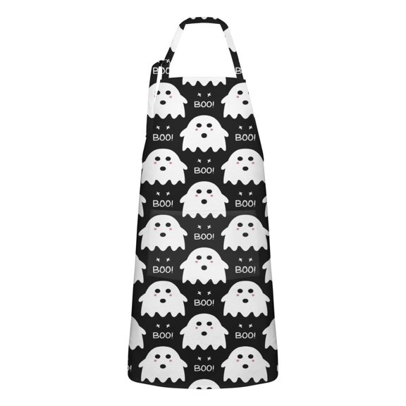 Cute Halloween Ghost Apron-Garden Aprons for Women with Pockets-Cotton Linen Waterproof Kitchen Cooking Gardening Aprons Adjustable for Kitchen,Cooking,BBQ and Salon 32"x27"
