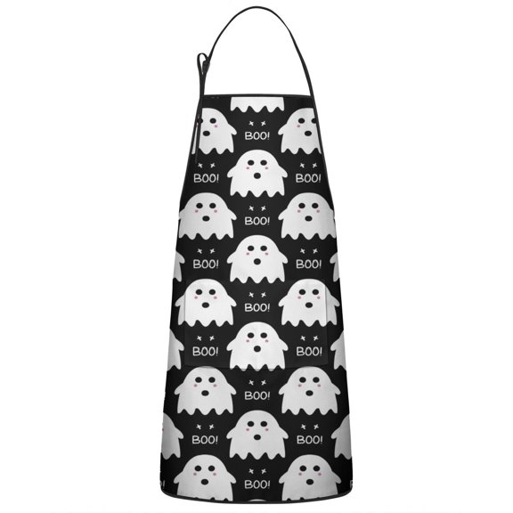 Cute Halloween Ghost Pattern Apron-Garden Aprons for Women with Pockets-Cotton Linen Waterproof Kitchen Cooking Gardening Aprons Adjustable for Kitchen,Cooking,BBQ and Salon 33"x27"