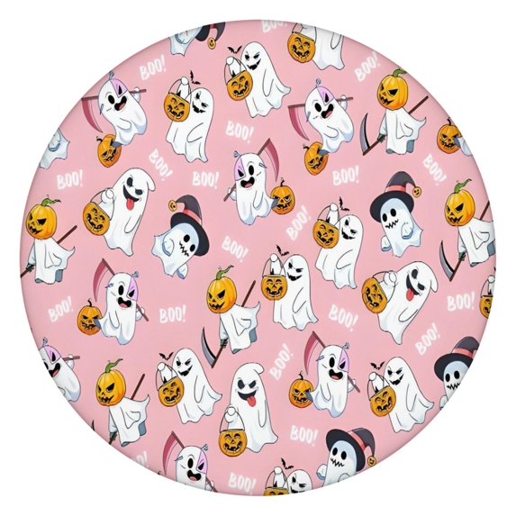 Cute Halloween Ghost Pattern Round Fitted Tablecloth with Elastic Edge,Dining Table Cover Waterproof,Outdoor Round Tablecloth for Camping,Dining,Indoor and Outdoor