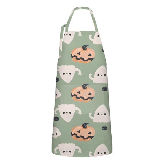 Cute Halloween Ghost Pumpkin Apron-Garden Aprons for Women with Pockets-Cotton Linen Waterproof Kitchen Cooking Gardening Aprons Adjustable for Kitchen,Cooking,BBQ and Salon 32"x27"