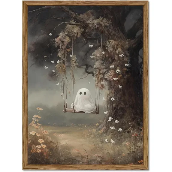 Graphics Designenr Cute Halloween Ghost Vintage On A Swing Dark Graphic Design Poster ...