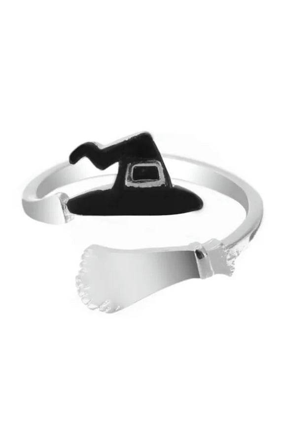 Cute Halloween Ghost Witch Broom Finger Ring Open Rings Party Cosplay Jewelry