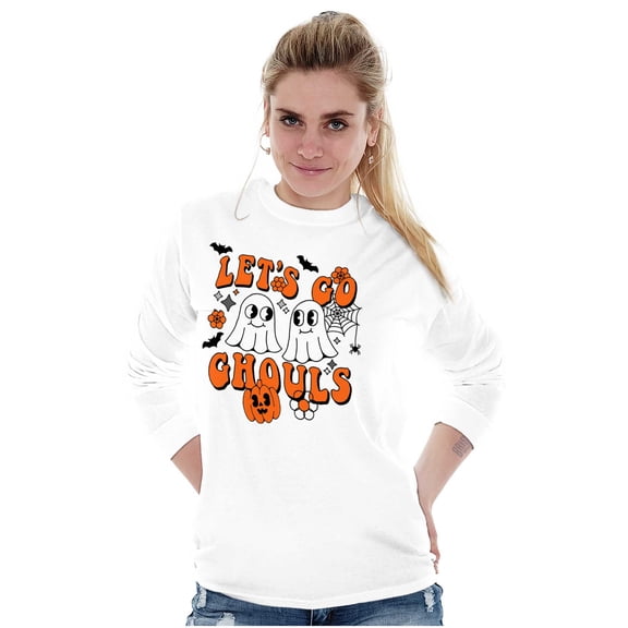 Cute Halloween Ghosts Let's Go Ghouls Women's Long Sleeve T Shirt Brisco Brands S